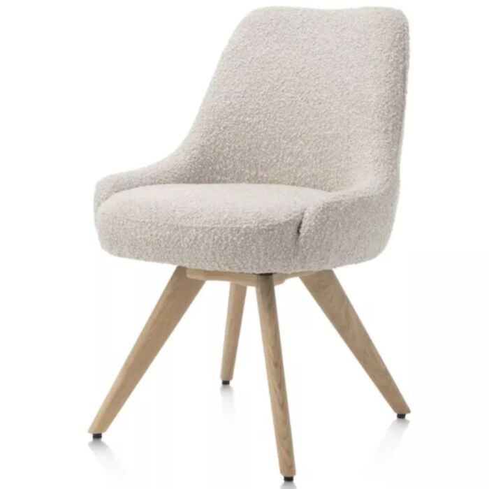 Rocco, Eetkamerstoel - Draaibaar + Pocket - Naturel Eiken - Stof Brioni - Creme