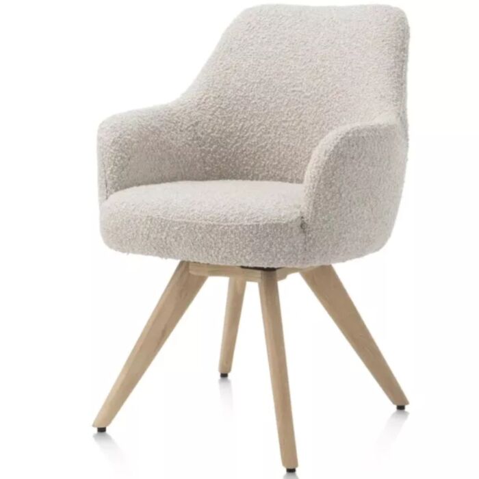 Rocco, Armstoel - Draaibaar + Pocket - Naturel Eiken - Stof Brioni - Creme