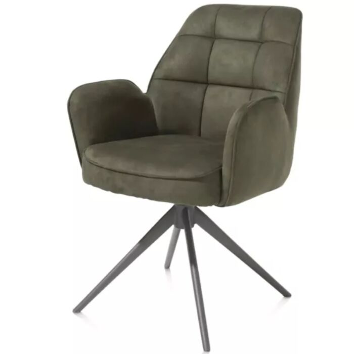 Bell, Armstoel - Graphiet Frame - Draaibaar - Pocket - Stof Calabria - Mosgroen