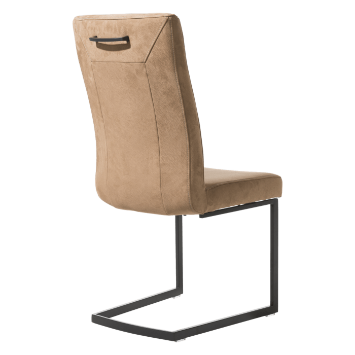 Malene, Stoel - Zwart Metaal - Swing Recht + Greep Recht - Stof Nubucco Camel / Donker Bruin / Lever - Camel