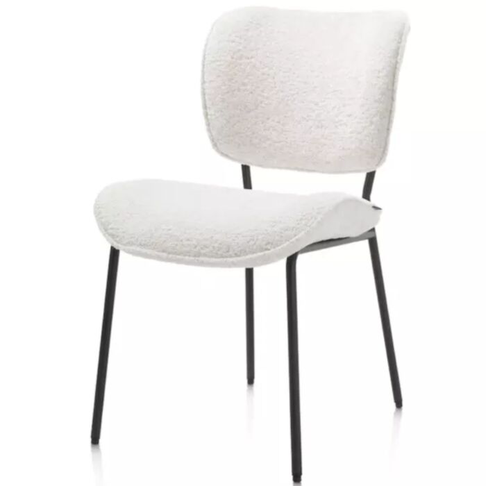 Julia, Eetkamerstoel - Rough Off Black Frame - Stof Lecce - Creme