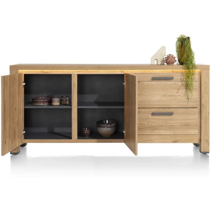 H&H Dressoir Delmonte 190 Cm - 2-Deuren + 2-Laden (LED + Dimmer)