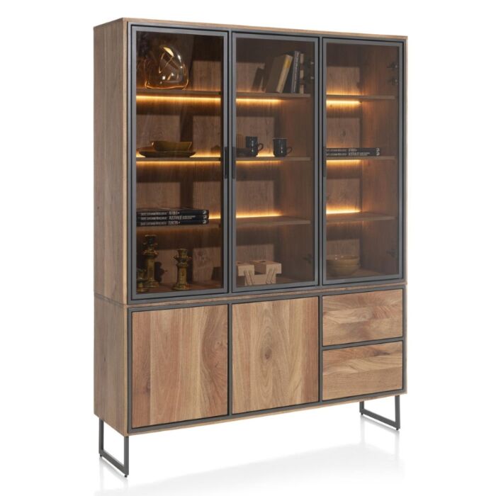 Buffetkast Trapani 160 Cm - 3-Glasdeuren + 2-Deuren + 2-Laden (+ LED)
