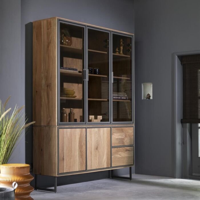 Buffetkast Trapani 160 Cm - 3-Glasdeuren + 2-Deuren + 2-Laden (+ LED)