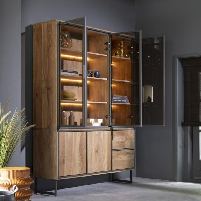 Buffetkast Trapani 160 Cm - 3-Glasdeuren + 2-Deuren + 2-Laden (+ LED)