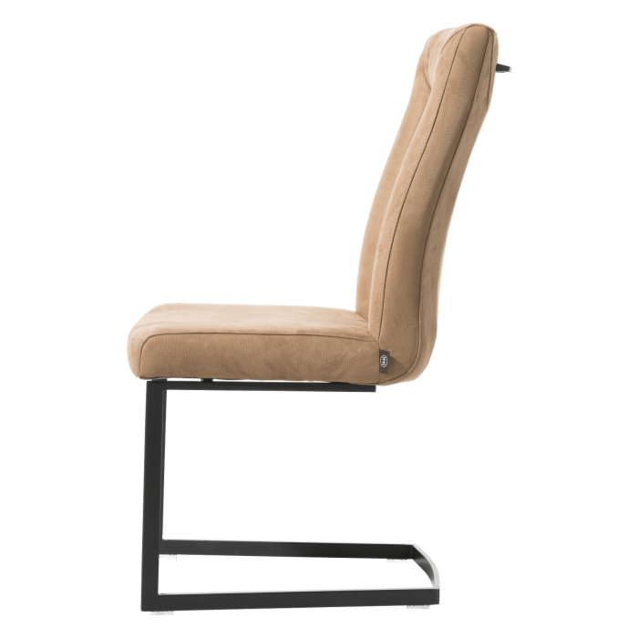 Malene, Stoel - Zwart Metaal - Swing Recht + Greep Recht - Stof Nubucco Camel / Donker Bruin / Lever - Camel