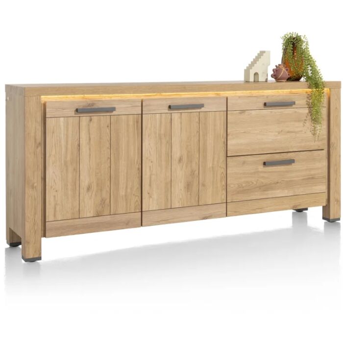 H&H Dressoir Delmonte 190 Cm - 2-Deuren + 2-Laden (LED + Dimmer)