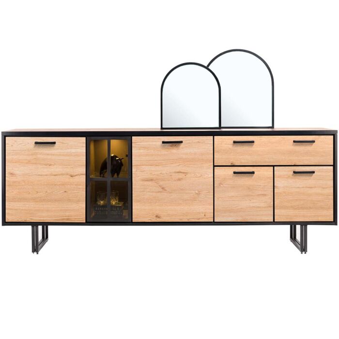 Avalon, Dressoir 230 Cm - 4-Deuren + 1-Lade + 1-Glasdeur (+ LED) - Natural