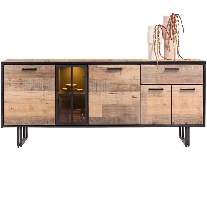 Avalon, Dressoir 200 Cm - 4-Deuren + 1-Lade + 1-Glasdeur (+ LED) - Driftwood