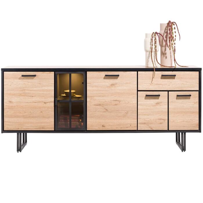 Avalon, Dressoir 200 Cm - 4-Deuren + 1-Lade + 1-Glasdeur (+ LED) - Natural