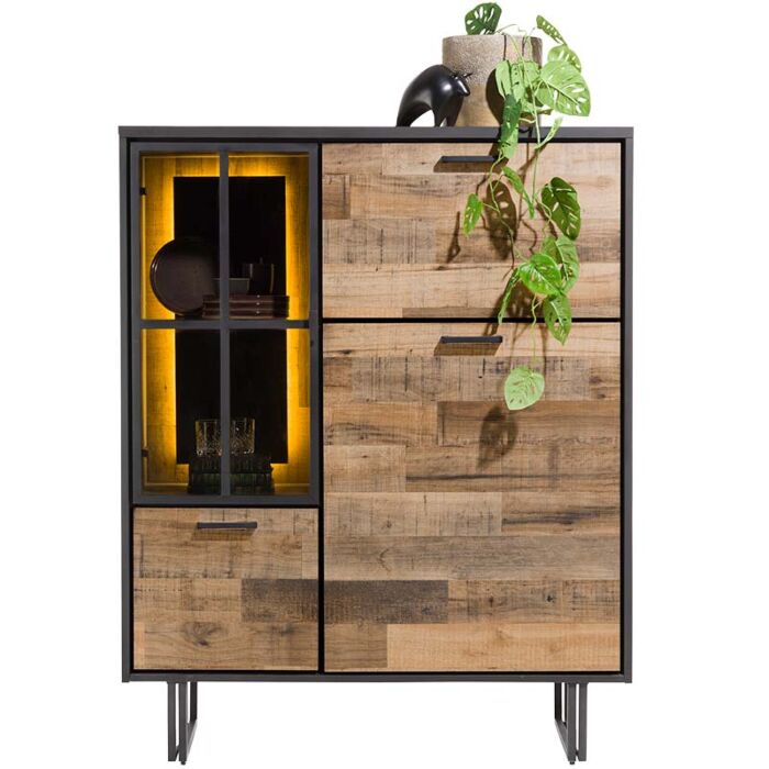 Avalon, Highboard 120 Cm - 2-Deuren + 1-Glasdeur + 1-Klep (+ LED) - Driftwood