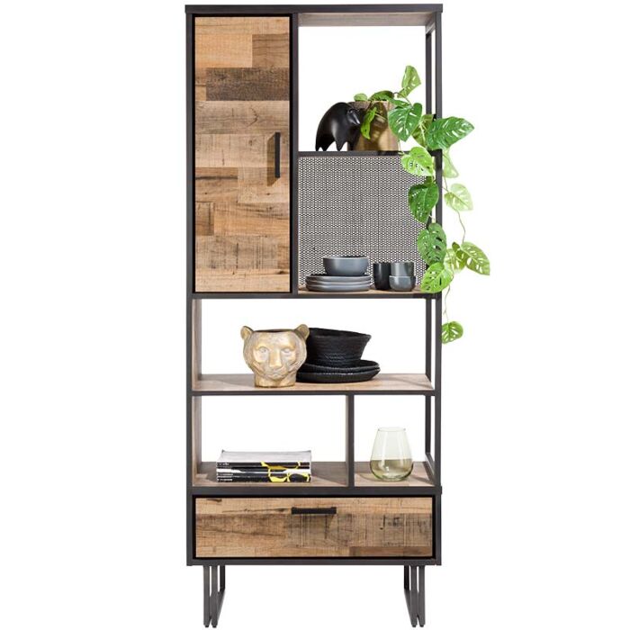 Avalon, Boekenkast 80 Cm - 1-Deur + 1-Lade + 5-Niches - Driftwood