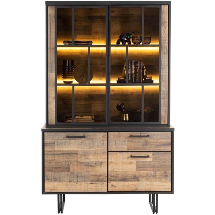 Avalon, Buffet 127 Cm - 2-Deuren + 1-Lade + 2-Glasdeuren (+ LED) - Driftwood