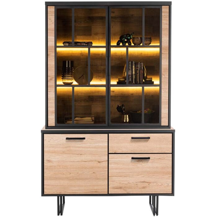 Avalon, Buffet 127 Cm - 2-Deuren + 1-Lade + 2-Glasdeuren (+ LED) - Natural