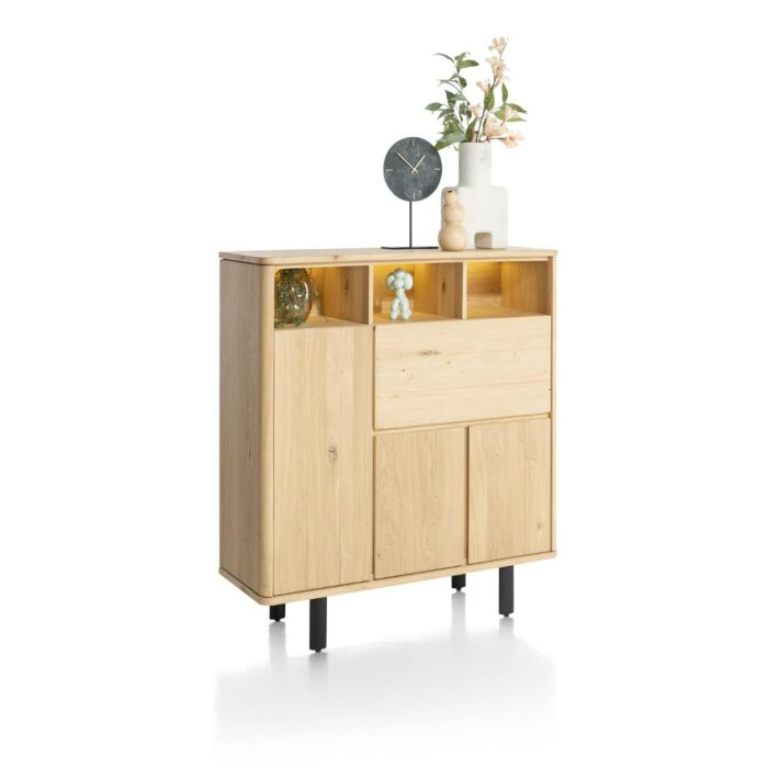 Homestead, Highboard 125 Cm - 3-Deuren + 1-Klep + 3-Niches (+ LED)