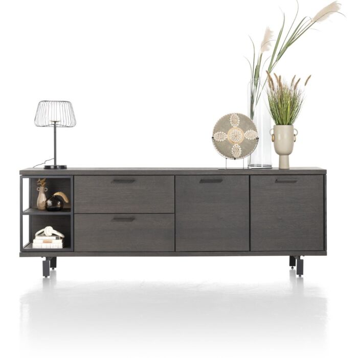 Ridgefield, Lowboard 200 Cm - 2-Deuren + 1-Lade + 1-Niche (+ LED) - Castle Antraciet