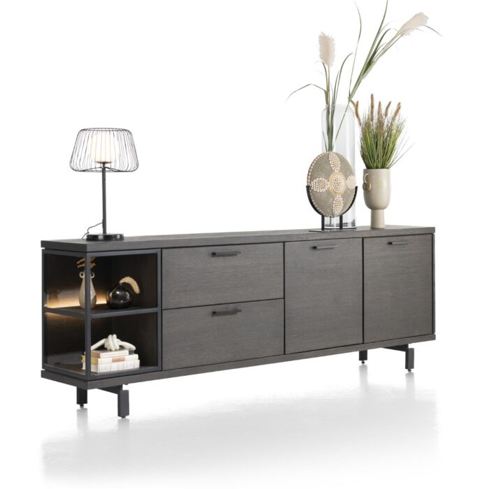 Ridgefield, Dressoir 230 Cm - 2-Deuren + 2-Laden + 2-Niches (+ LED) - Castle Antraciet