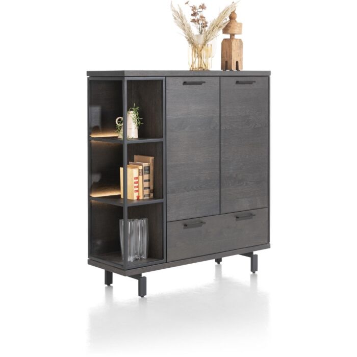 Ridgefield, Highboard 125 Cm - 2-Deuren + 1-Lade + 3-Niches (+ LED) - Castle Antraciet