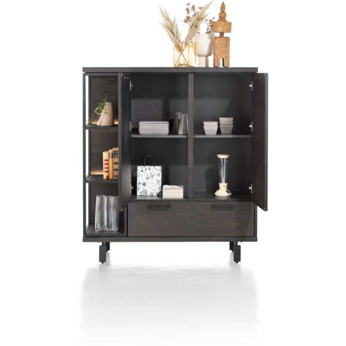 Ridgefield, Highboard 125 Cm - 2-Deuren + 1-Lade + 3-Niches (+ LED) - Castle Antraciet