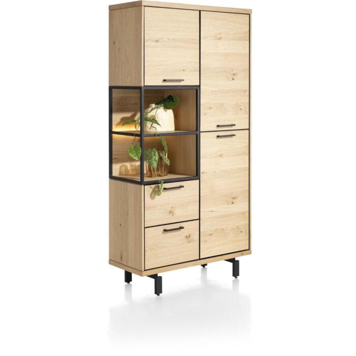 Ridgefield, Bergkast 100 Cm - 3-Deuren + 2-Laden + 2-Niches (+ LED) - Natural