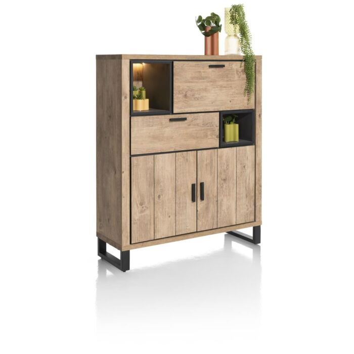 Pavarotti, Highboard 125 Cm - 2-Deuren + 1-Lade + 1-Klep + 2-Niches (+ LED)