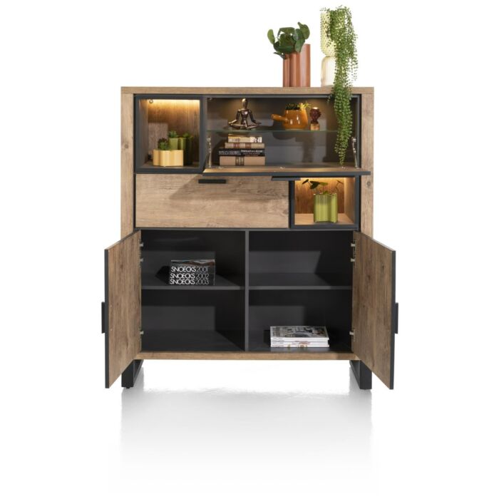 Pavarotti, Highboard 125 Cm - 2-Deuren + 1-Lade + 1-Klep + 2-Niches (+ LED)