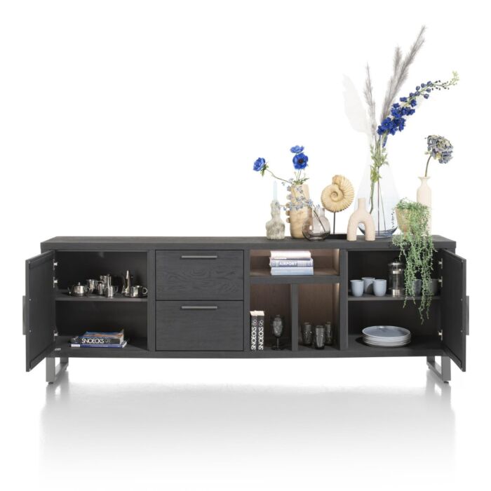 Pavie, Dressoir 233 Cm - 2-Deuren + 2-Laden + 3-Niches (+ LED) - Castle Black