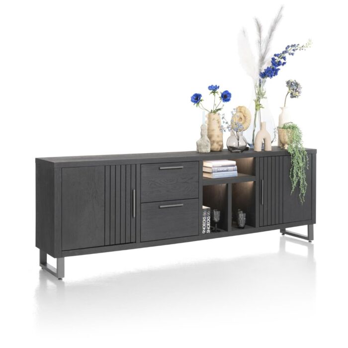 Pavie, Dressoir 233 Cm - 2-Deuren + 2-Laden + 3-Niches (+ LED) - Castle Black