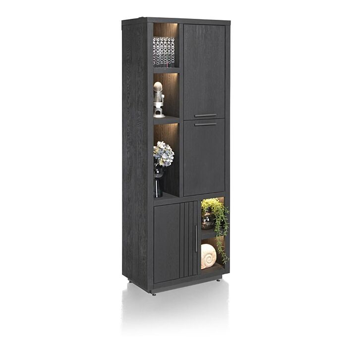 Pavie, Bergkast Smal 75 Cm - 3-Deuren + 5-Niches (+ LED) - Castle Black