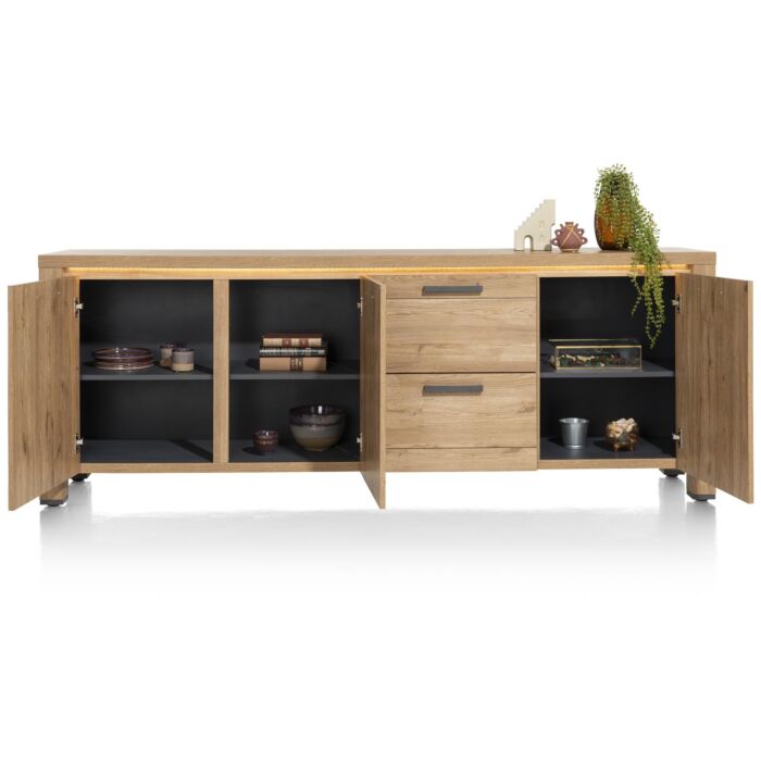 Delmonte, Dressoir 230 Cm - 3-Deuren + 2-Laden (LED + Dimmer)