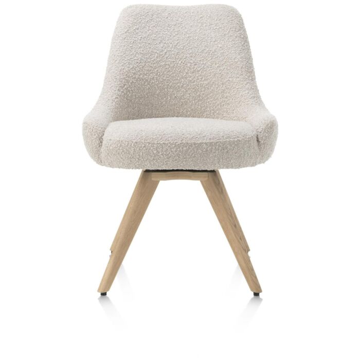Rocco, Eetkamerstoel - Draaibaar + Pocket - Naturel Eiken - Stof Brioni - Creme