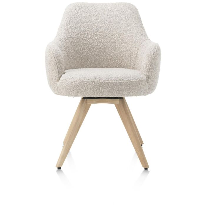 Rocco, Armstoel - Draaibaar + Pocket - Naturel Eiken - Stof Brioni - Creme