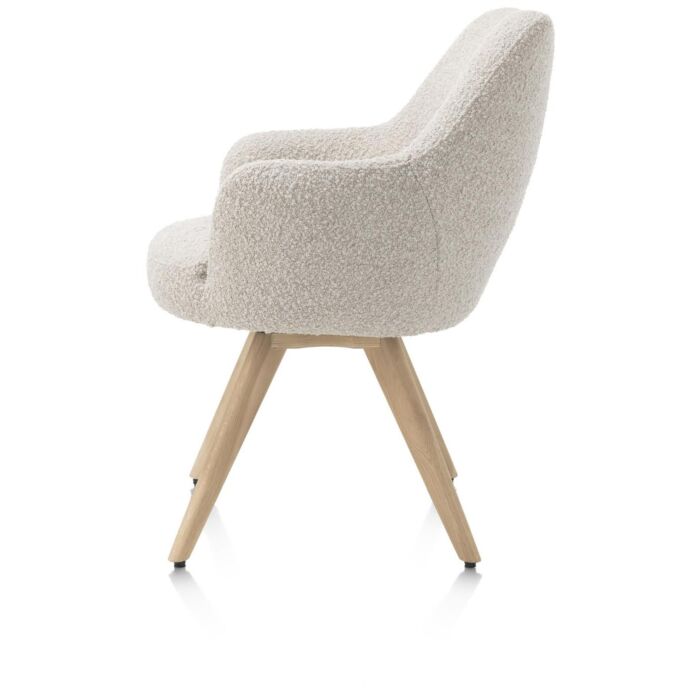 Rocco, Armstoel - Draaibaar + Pocket - Naturel Eiken - Stof Brioni - Creme