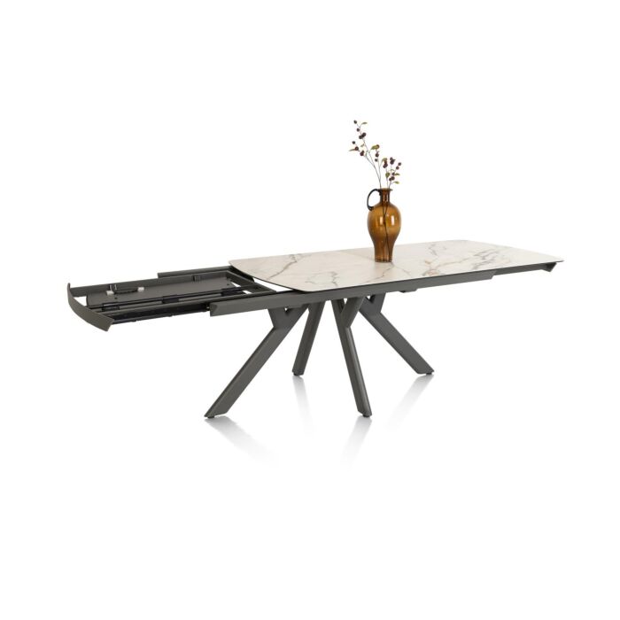 Vegas, Uitschuiftafel 170 (+ 60) X 100 Cm - Keramiek Op Glas - Wit