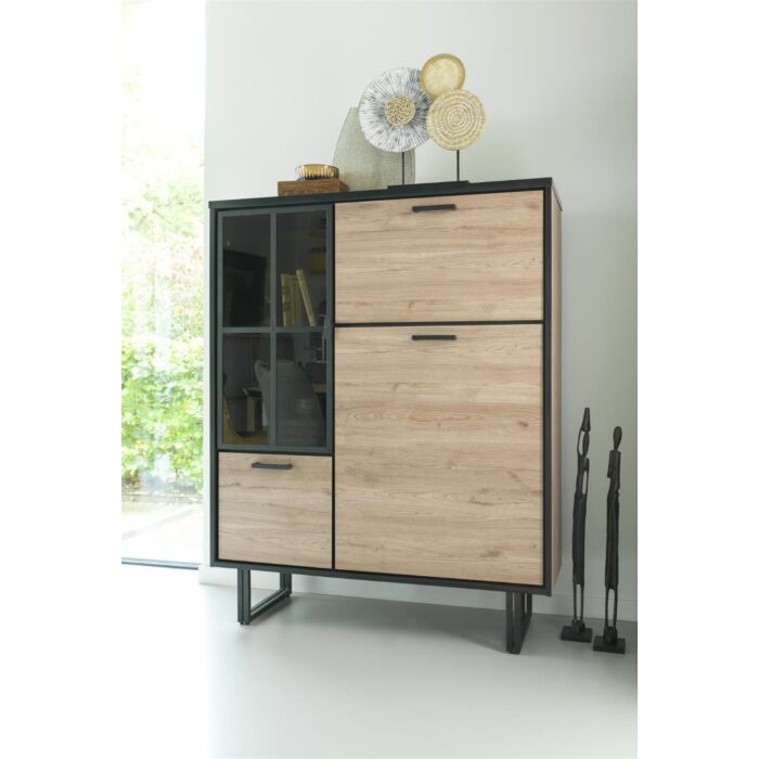 Avalon, Highboard 120 Cm - 2-Deuren + 2-Laden + 1-Klep (+ LED) - Natural
