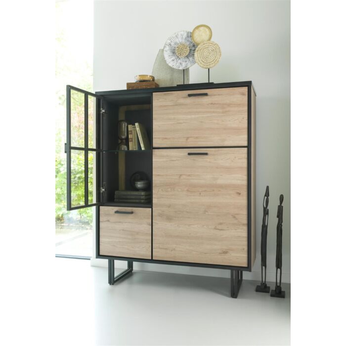 Avalon, Highboard 120 Cm - 2-Deuren + 2-Laden + 1-Klep (+ LED) - Natural