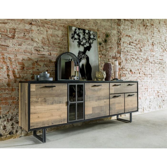 Avalon, Dressoir 200 Cm - 4-Deuren + 1-Lade + 1-Glasdeur (+ LED) - Driftwood