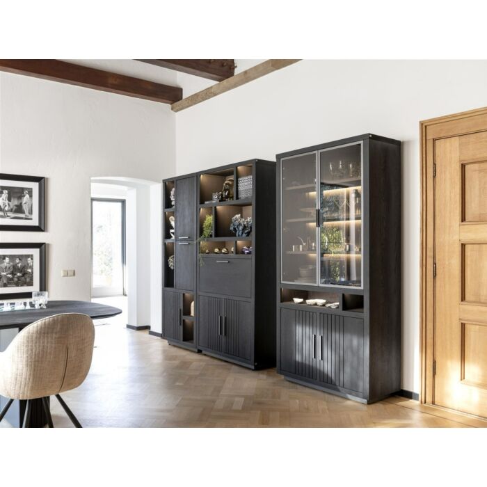 Pavie, Bergkast Smal 75 Cm - 3-Deuren + 5-Niches (+ LED) - Castle Black