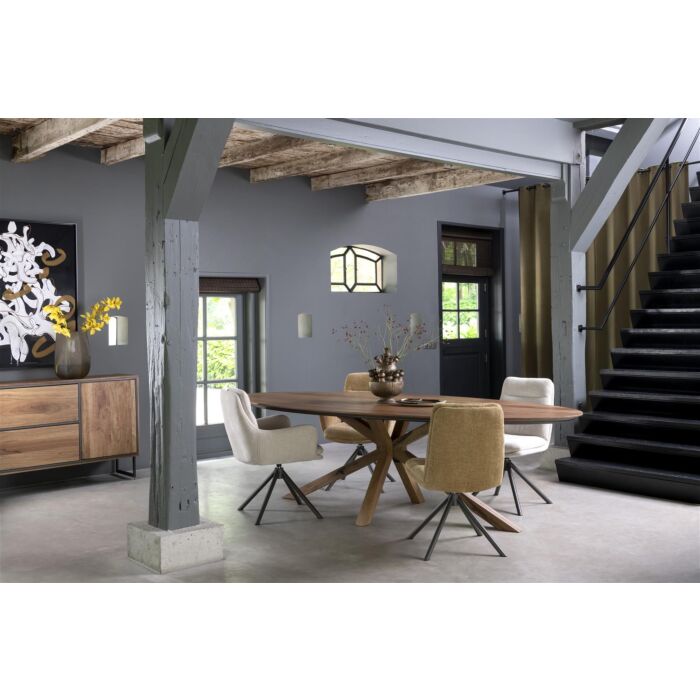 Mia, Eetkamerstoel - Draaibaar - Graphiet Frame - Stof Livigno - Okergeel