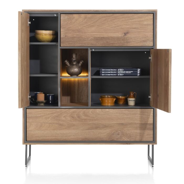 Highboard Trapani 120 Cm - 2-Deuren + 3-Laden + 1-Niche (+ LED)