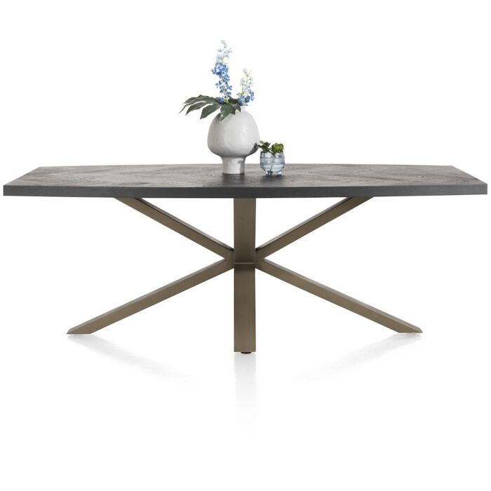Metaluxe, Eetkamertafel Ovaal 240 X 110 Cm Met Centrale Kruispoot - Fineer Als Fish Bone - Castle Antraciet