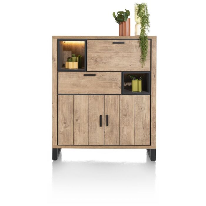 Pavarotti, Highboard 125 Cm - 2-Deuren + 1-Lade + 1-Klep + 2-Niches (+ LED)