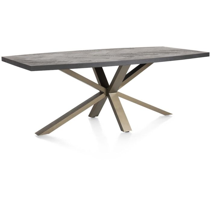 Metaluxe, Eetkamertafel Ovaal 210 X 110 Cm Met Centrale Kruispoot - Fineer Als Fish Bone - Castle Antraciet