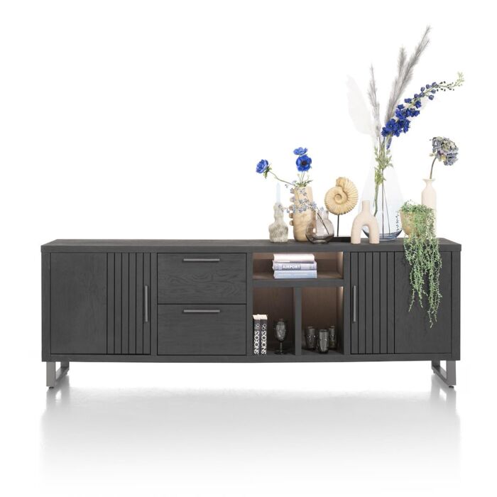 Pavie, Dressoir 233 Cm - 2-Deuren + 2-Laden + 3-Niches (+ LED) - Castle Black