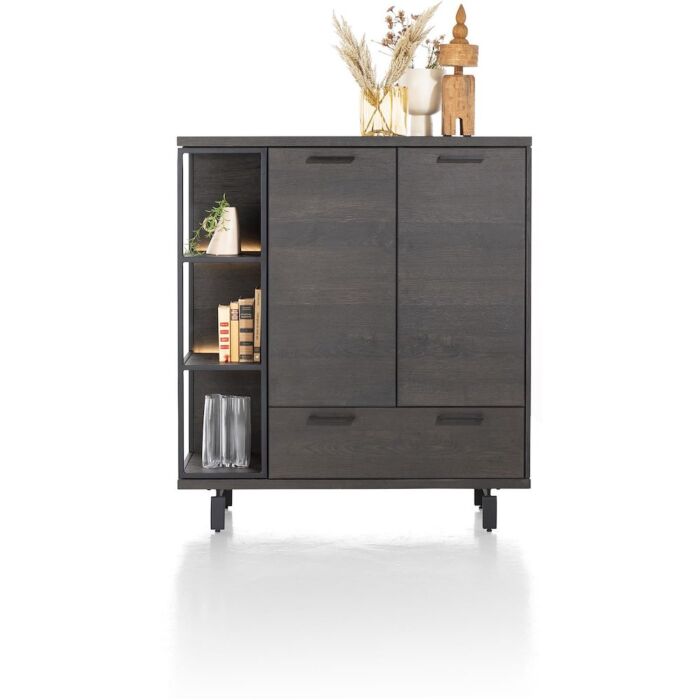 Ridgefield, Highboard 125 Cm - 2-Deuren + 1-Lade + 3-Niches (+ LED) - Castle Antraciet