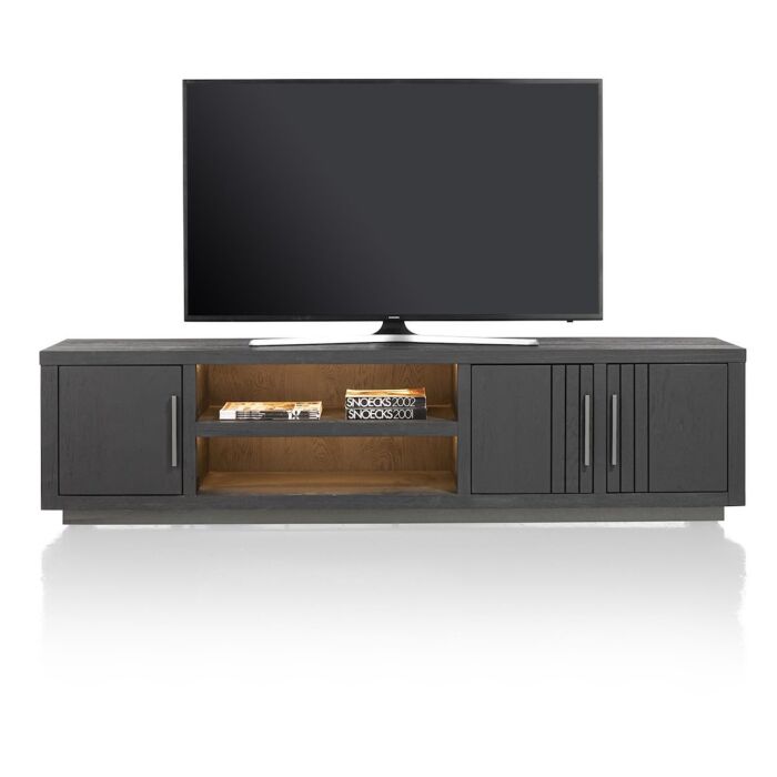 Pavie, Lowboard 200 Cm - 3-Deuren + 2-Niches (+ LED) - Castle Black