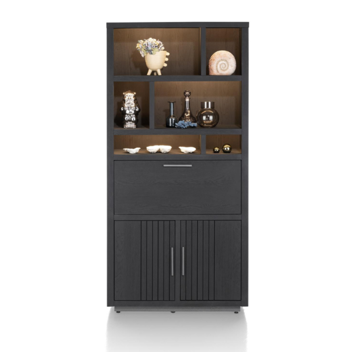 Pavie, Bergkast 100 Cm - 2-Deuren + 1-Klep + 6-Niches (+ LED) - Castle Black