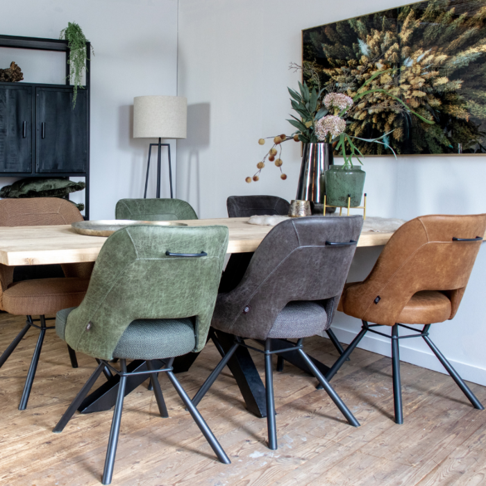 Chris, Eetkamerstoel Zwart Frame Pocketvering + Greep Rond Zwart - Secilia - Antraciet