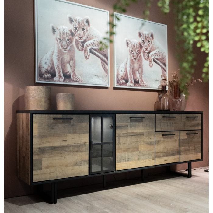 Avalon, Dressoir 200 Cm - 4-Deuren + 1-Lade + 1-Glasdeur (+ LED) - Driftwood