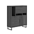 Pavie, Highboard 125 Cm - 1-Deur + 2-Laden + 1-Klep + 3-Niches (+ LED) - Castle Black